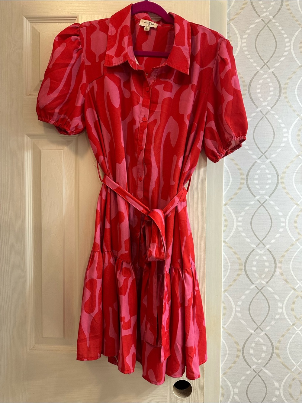 Umgee Red and Pink Printed Button-Front Dress